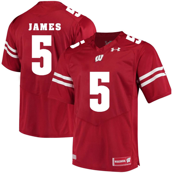 Wisconsin Badgers #5 Chris James Red College Football Jersey DingZhi